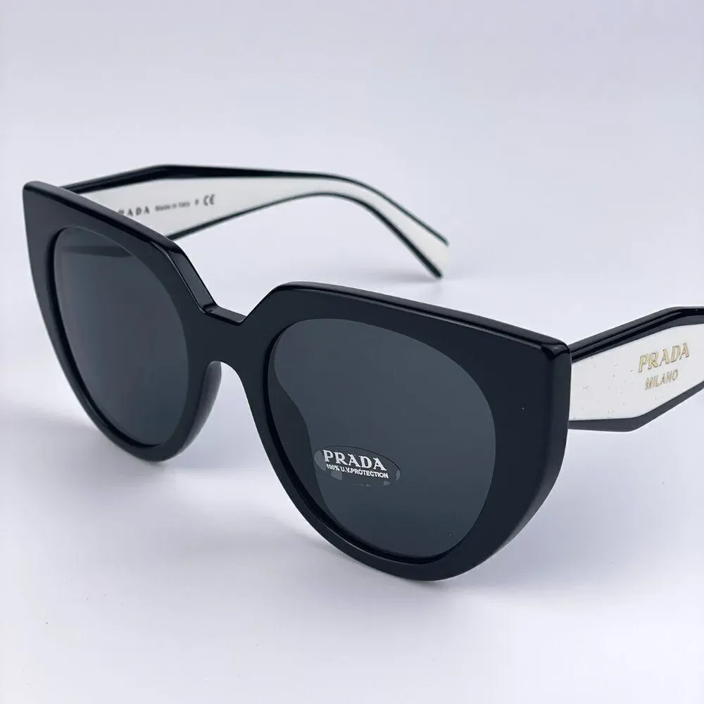 NEW Prada PR14WS 09Q-5S0 Black Talc Gray Cat Eye Oversized Women Sunglasses